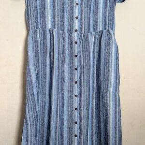 Lands' End Blue Striped Button-Front Dress